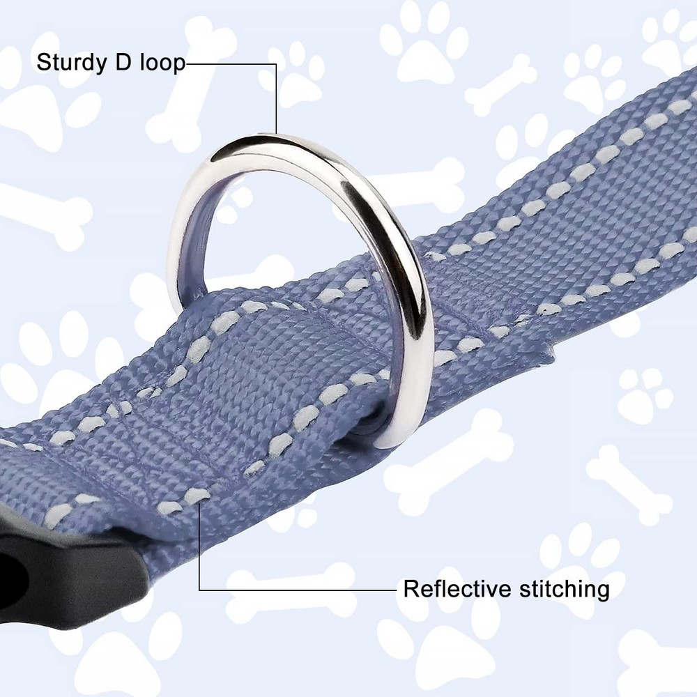 Reflective Dog Collar Sturdy Nylon Adjustable Quick Release Buckle Gray