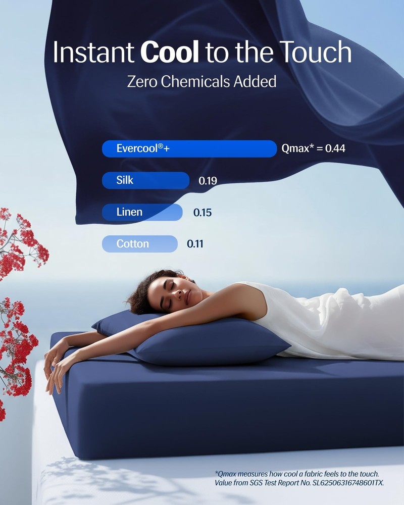 REST® Evercool®+ Starter Sheet Set, Queen, Blue, Breathable Bed She...