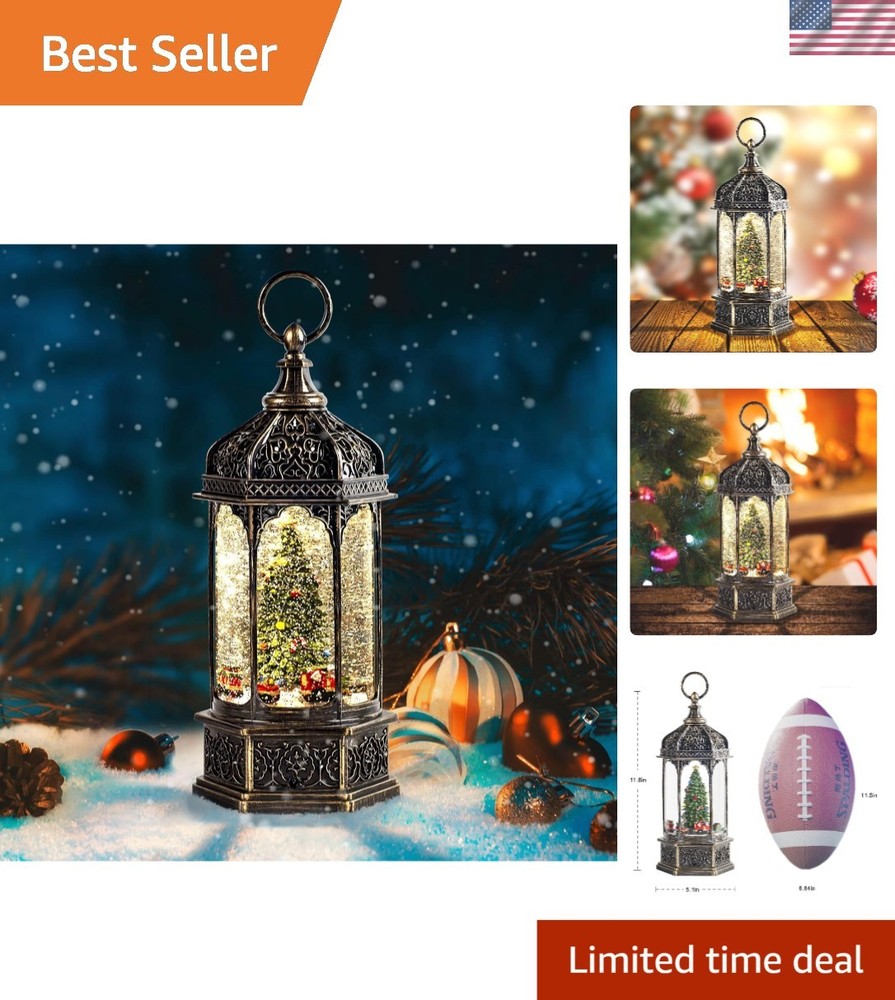 Large Musical Christmas Snow Globe Lantern with Battery-Powered Train & Timer