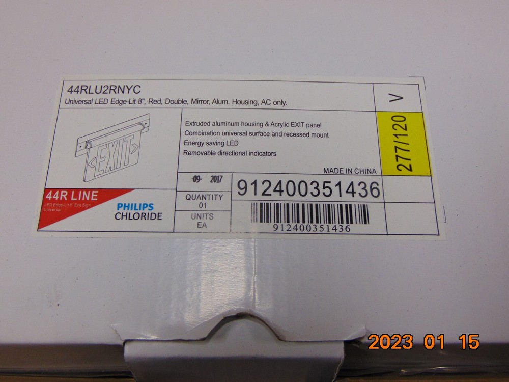 NEW Philips Chloride 44R Line LED Edge-Lit 8" Exit Sign