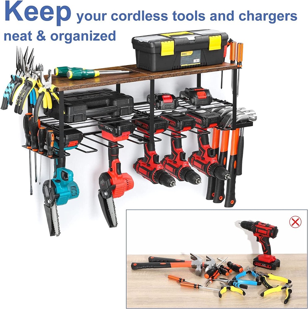 Wall Mounted Power Tool Organizer 6 Drill Holders for Handheld & Power Tools