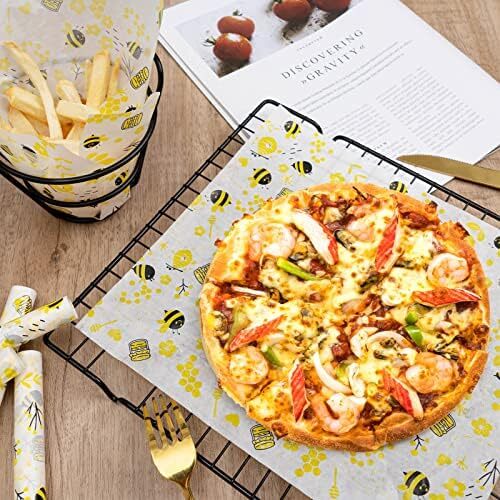 100PCS Bee Pattern Wax Paper Sheets Oilproof Waterproof Sandwich Wraps Kitchen
