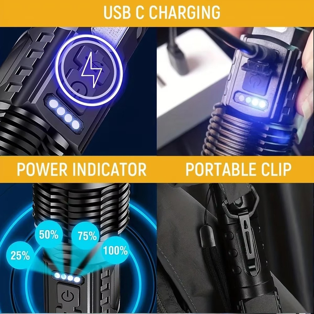 99000000LM Super Bright LED COB Tactical Flashlight USB Rechargeable Work Light