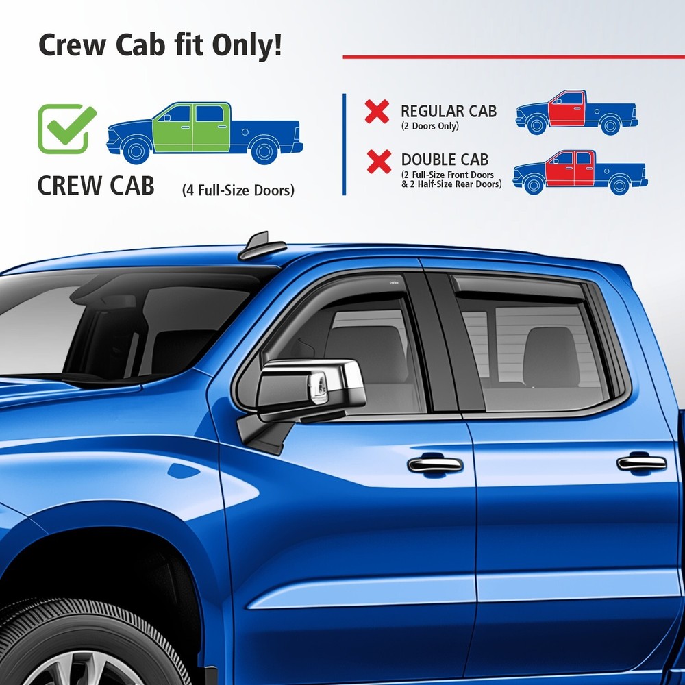 Side Window Deflectors Rain Guards for 2019-2024 Chevy Silverado Crew Cab