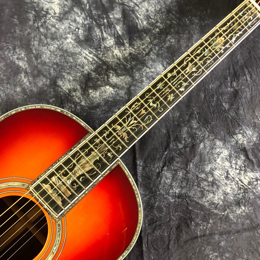 39" Cherry Solid Spruce OOO Type Acoustic Guitar Abalone Ebony Fingerboard