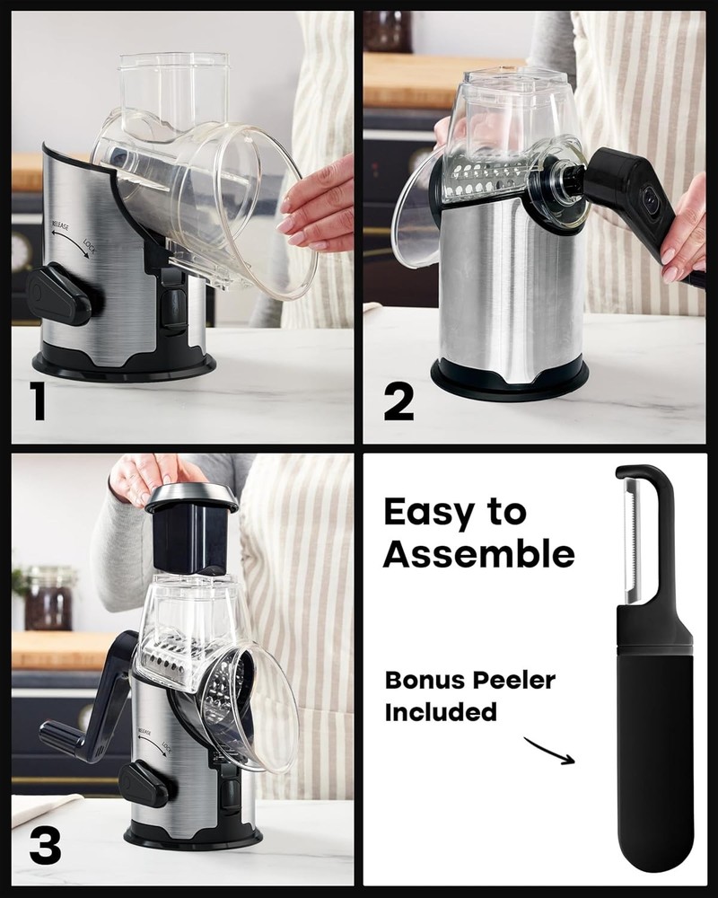 Joined Rotary Cheese Grater with Handle - Mandoline Slicer Large, ..