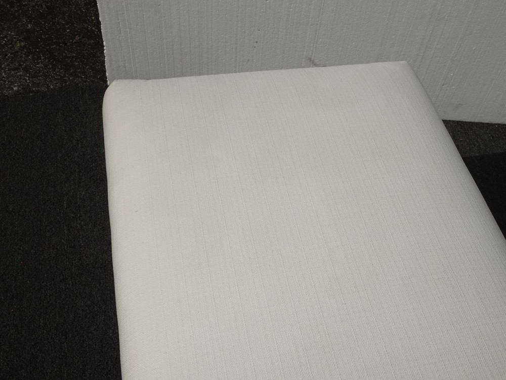 Modern White Bed Side Bench with Brown Legs & Designer Fabric