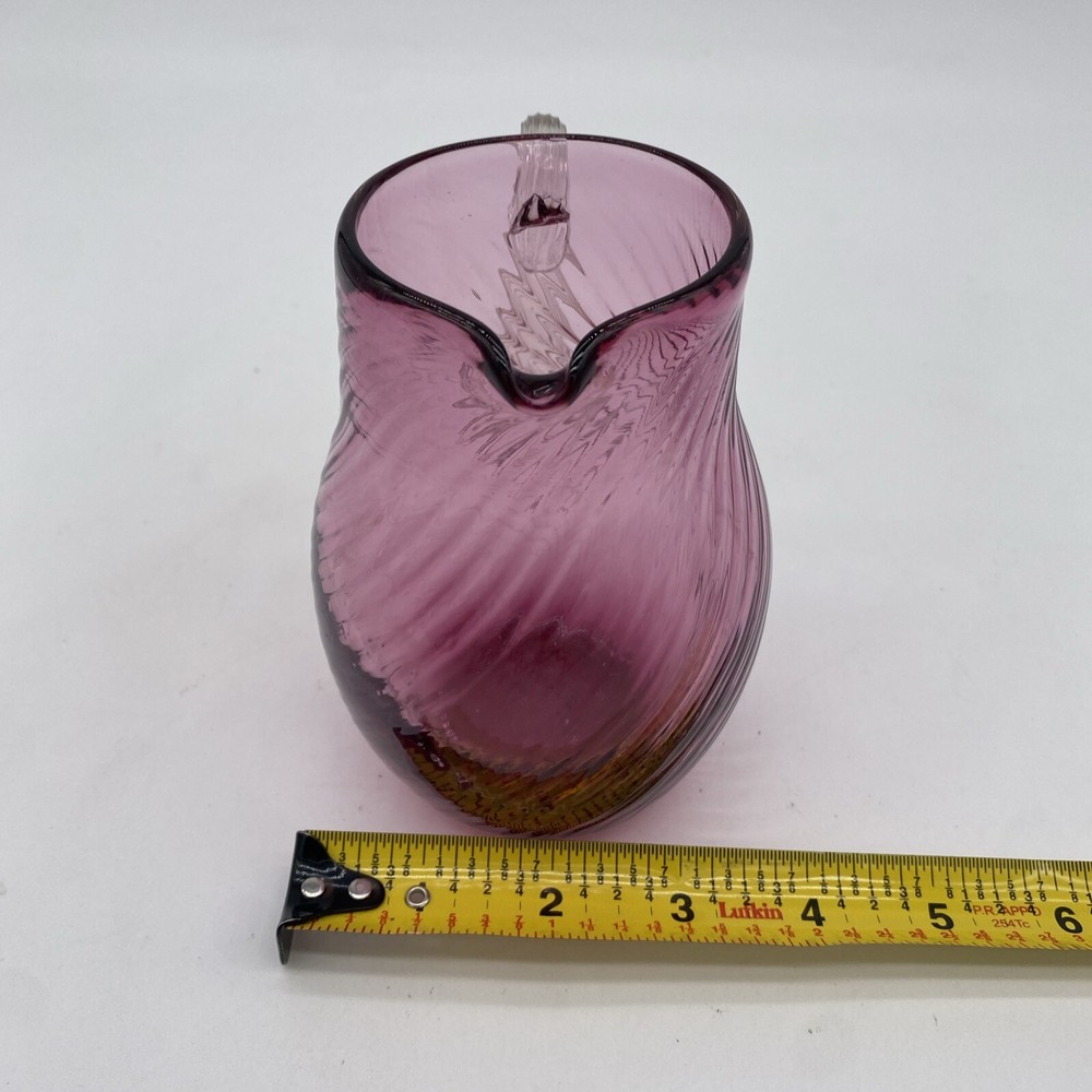 Cranberry Swirl Glass Small Pitcher Applied Clear Handle