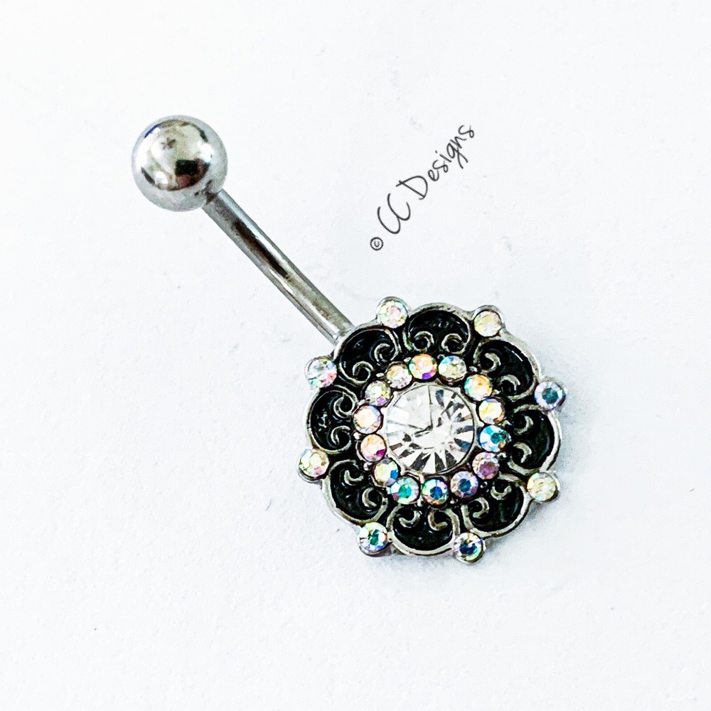 14g Cz Sparkle Circle Flower Mandala Burnished Boho Belly Button Ring (B257)
