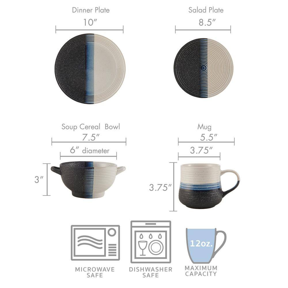 16 Piece Jaxon Multicolored Stoneware Dinnerware Set, Service for 4