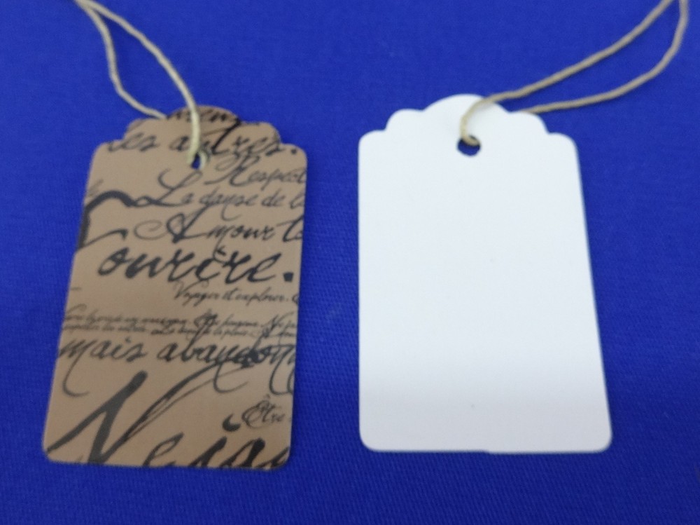 100 Paris Script Designer Print Scalloped Merchandise Strung Price Tags