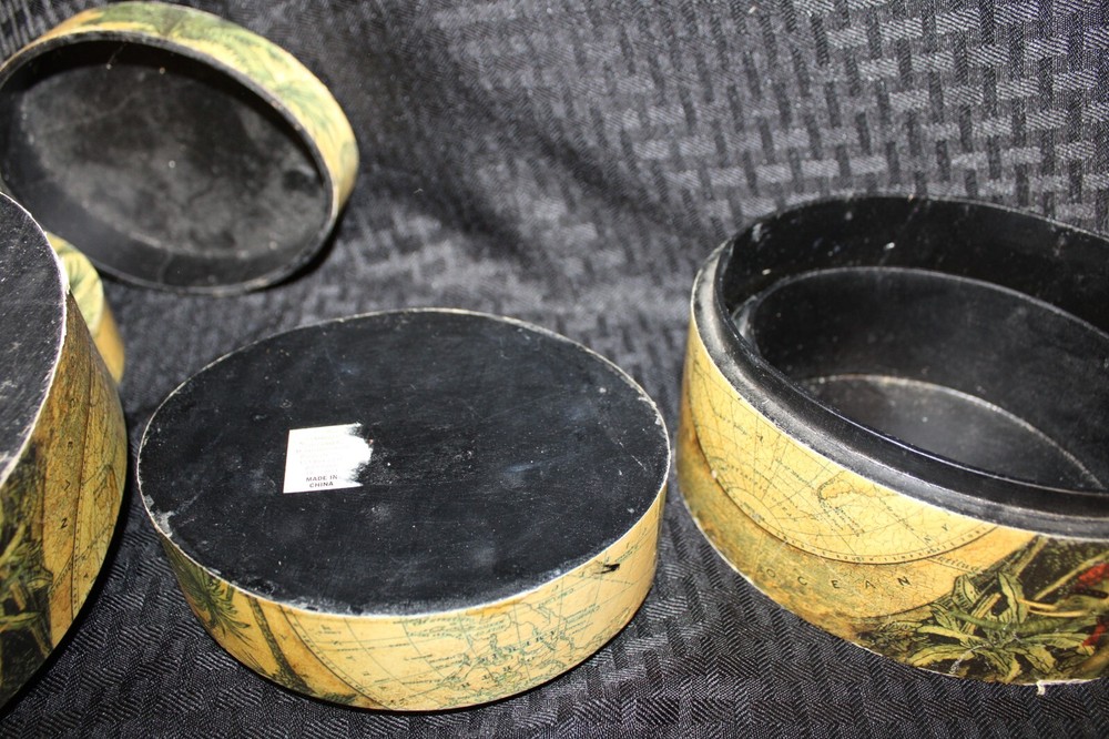 Set of 2 (4 ct) Stackable Nesting Oval Storage Boxes:World Globe Elephant Jungle