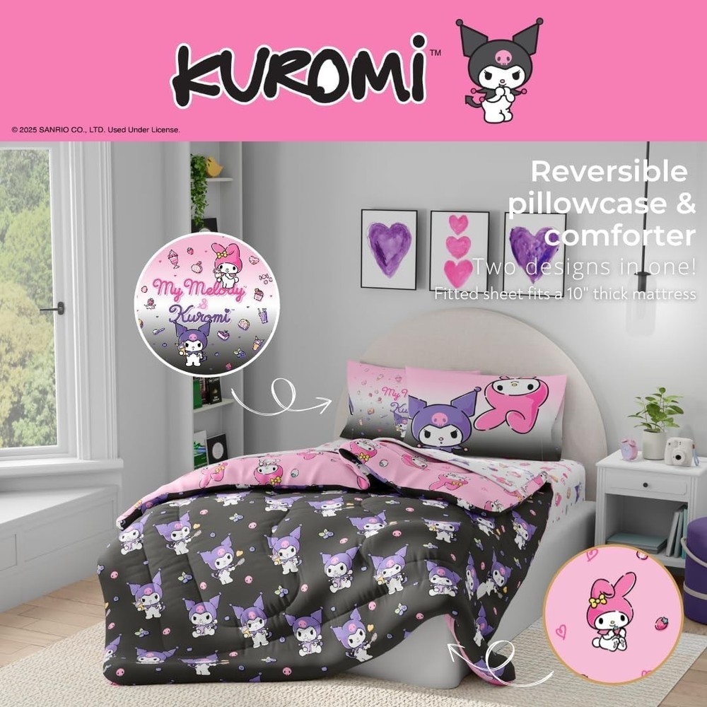 Sanrio Kuromi My Melody 7PC Full Bedding Set Super Soft Microfiber Reversible