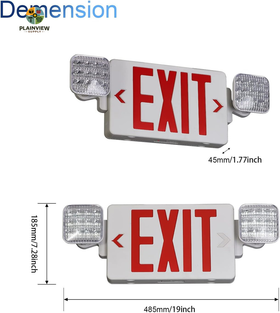 Red Exit Sign with Emergency Lights, 1.0 Meter Plug in Exit Sign with Battery Ba
