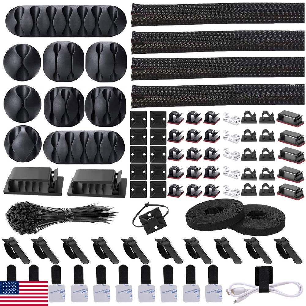 Cord Management Organizer Kit 4 Cable Sleeve split with 41Self Adhesive Cable Cl