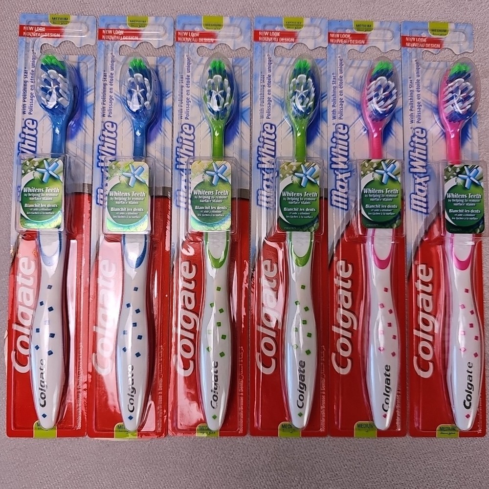 Pack of (6) New Colgate Max White Medium Full Head Toothbrush