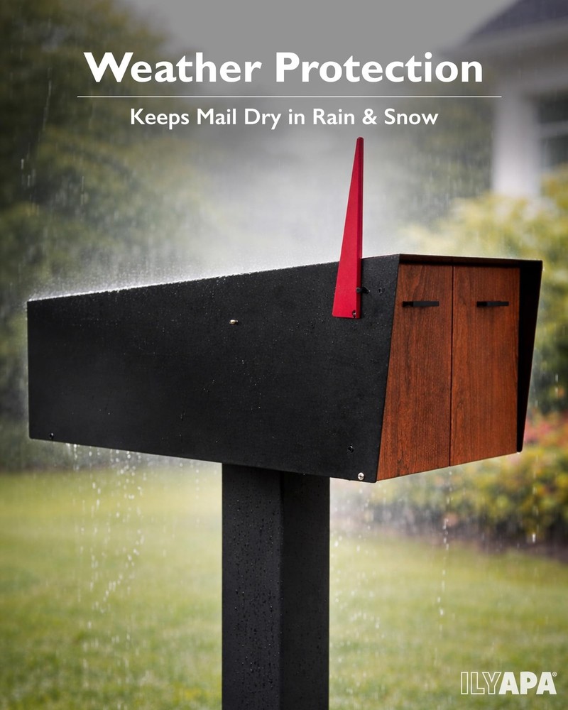 Ilyapa Black Double Mailbox, Post Mount Mailboxes for Outside- Two Sided Mail...
