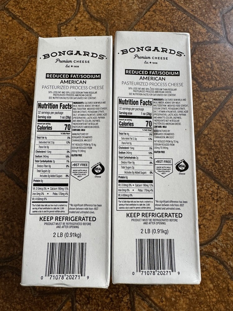 Bongards Premium American Cheese Pasteurized Process 2 Pack  (4 lbs) Government