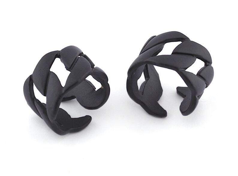 Knot Chain Ring Adjustable Brass Black Painted 4584