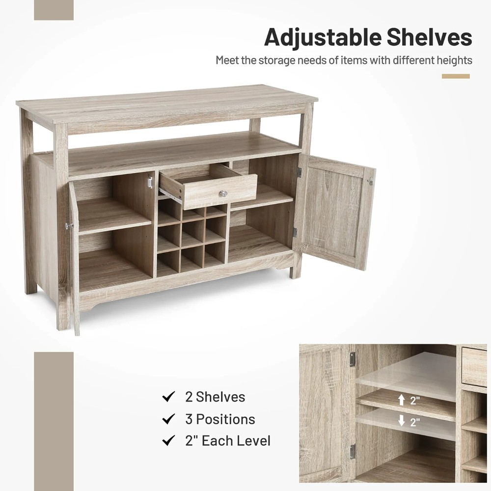 Sideboard Buffet Console Cabinet Table Storage Drawers Shelves Wine Rack Gray