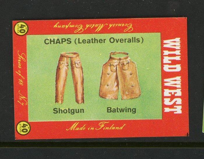Wild West Chaps Finland Match Box Label