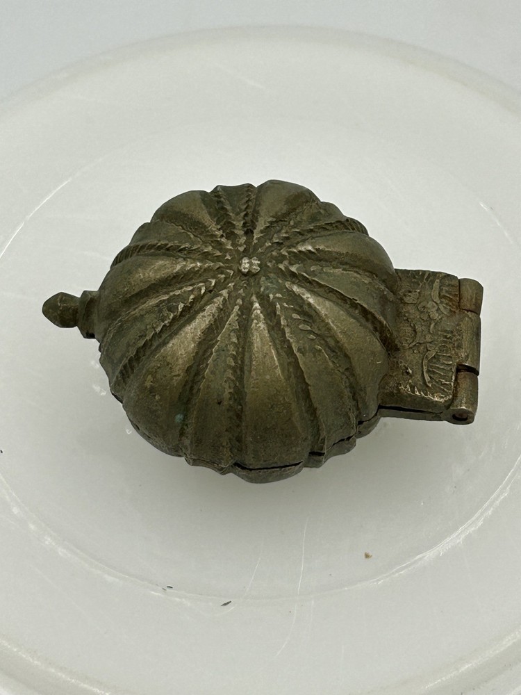 Antique Brass Small Lime Paste Chuna Box Original Old Hand Crafted Engraved