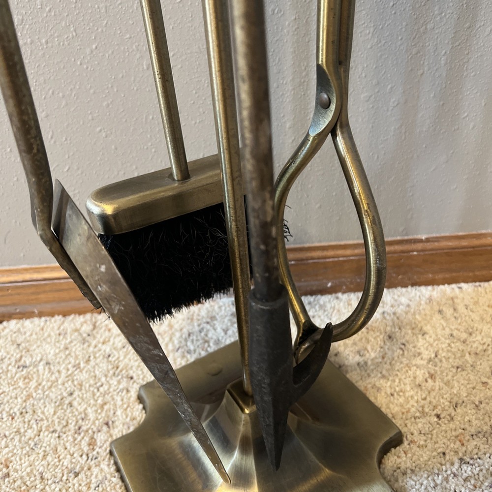 Vintage Brass Fireplace Tool Set Made in Taiwan