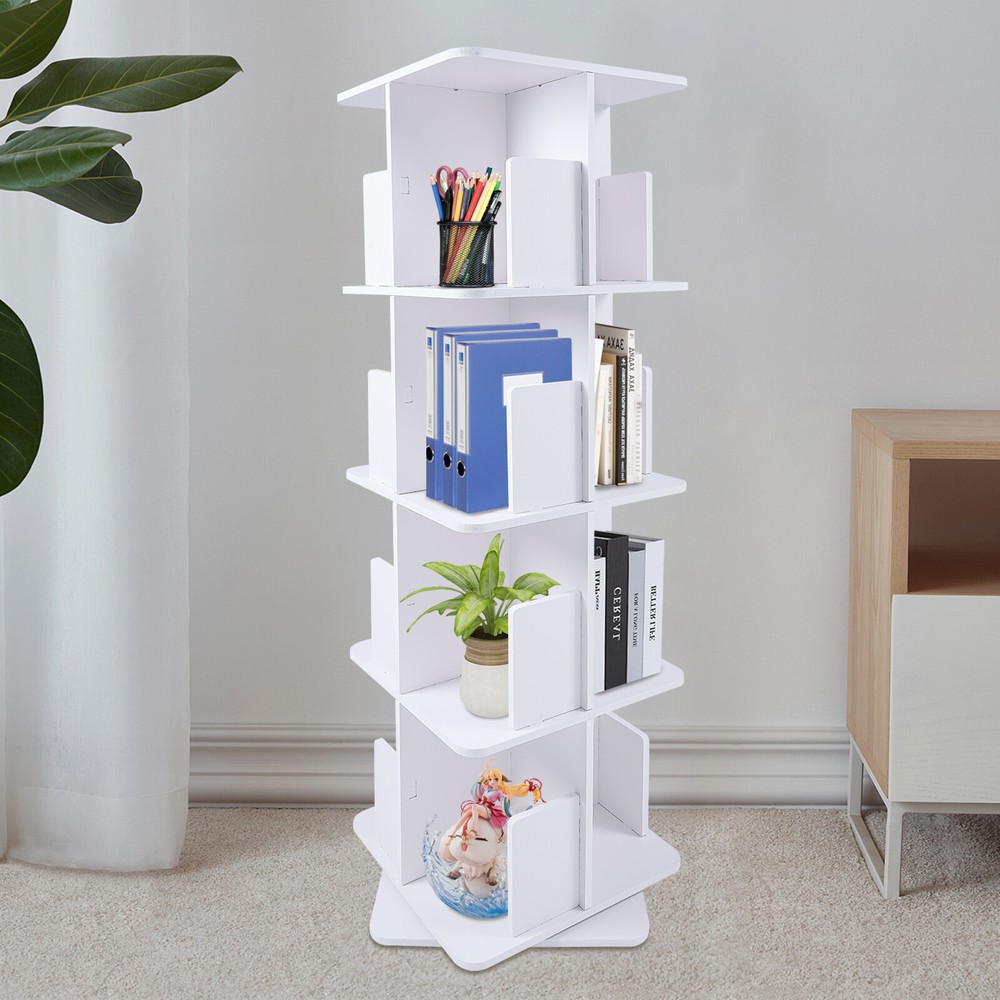 360° Rotating Bookshelf 4 Tier Standing Bookcase Small Corner Bookcase