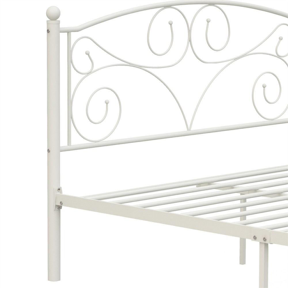 Full Size Bed Frame Metal Platform Bed Frame Sturdy Slat Support White US
