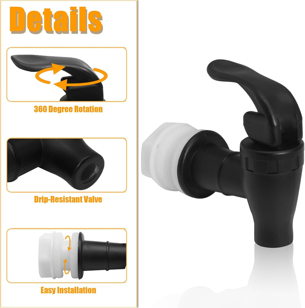 2 Pcs Replacement Spigot for Beverage Dispenser, Black Push Style Beverage Dispe