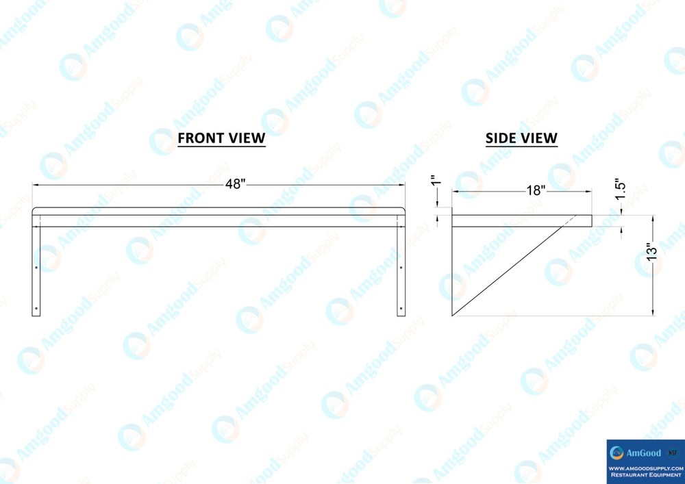 18" Width x 48" Length | Stainless Steel Wall Shelf | Square Edge