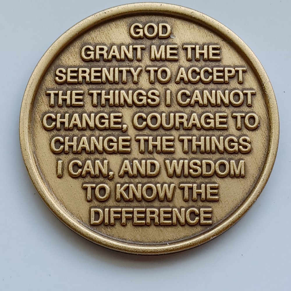 AA Keep It Simple AA Recovery Medallion Chip Bronze Script with Serenity Prayer