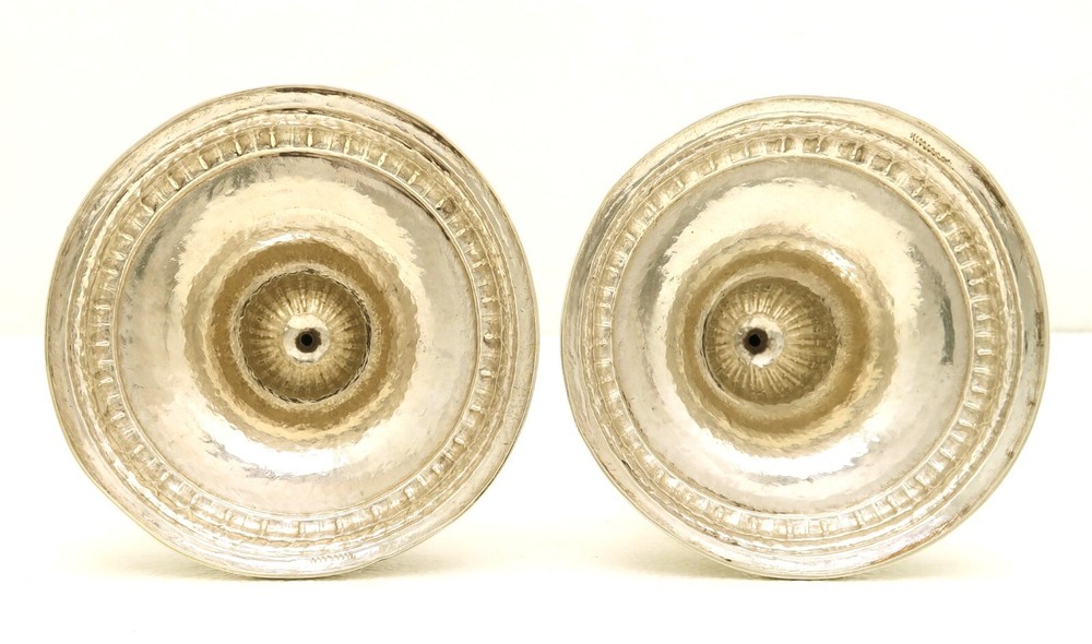 Set 2 Marked Genoa Italy Solid Silver Neo-Classical Candle Sticks c 1790 crest