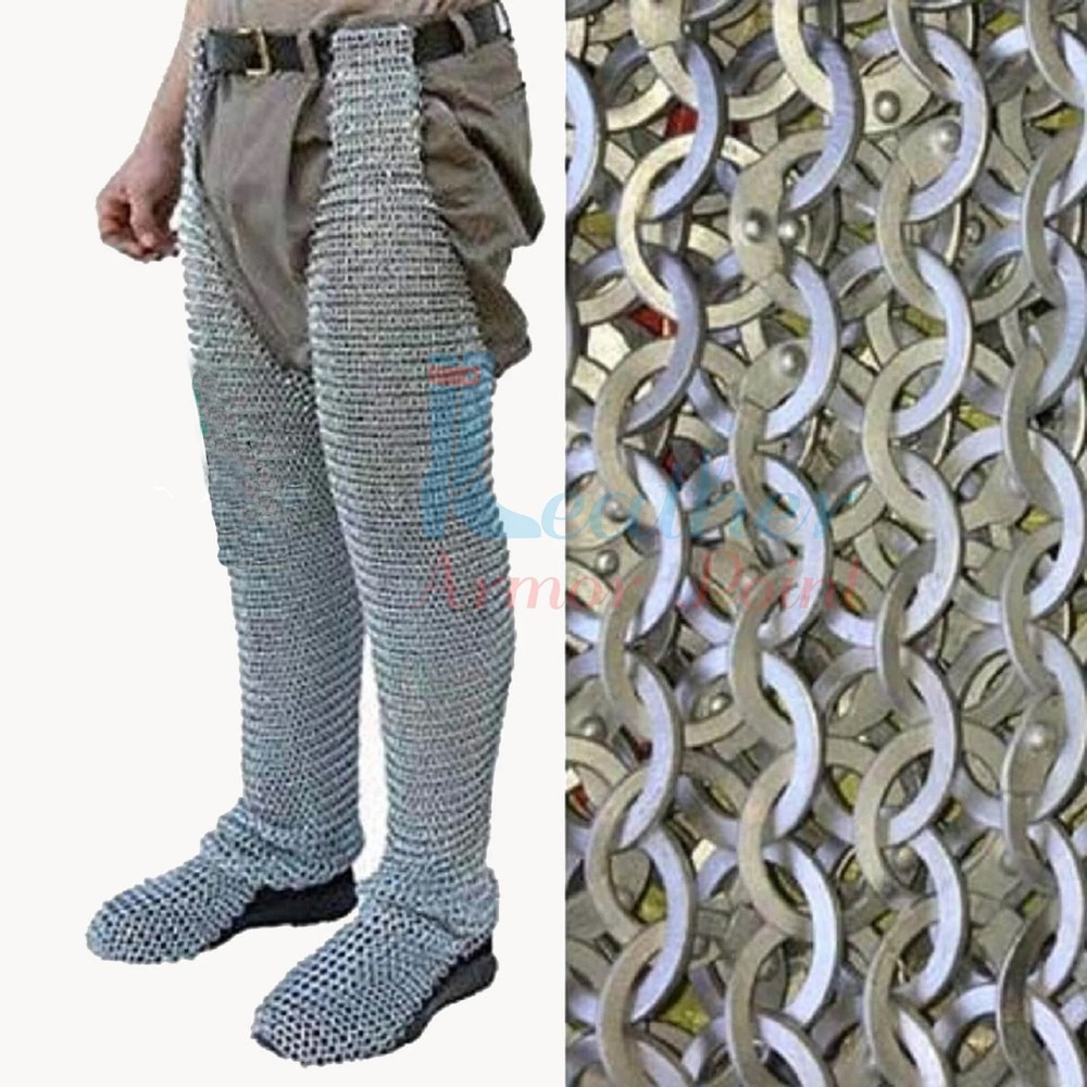 “9mm Riveted Chainmail Leggings – Galvanized Chausses Armor”