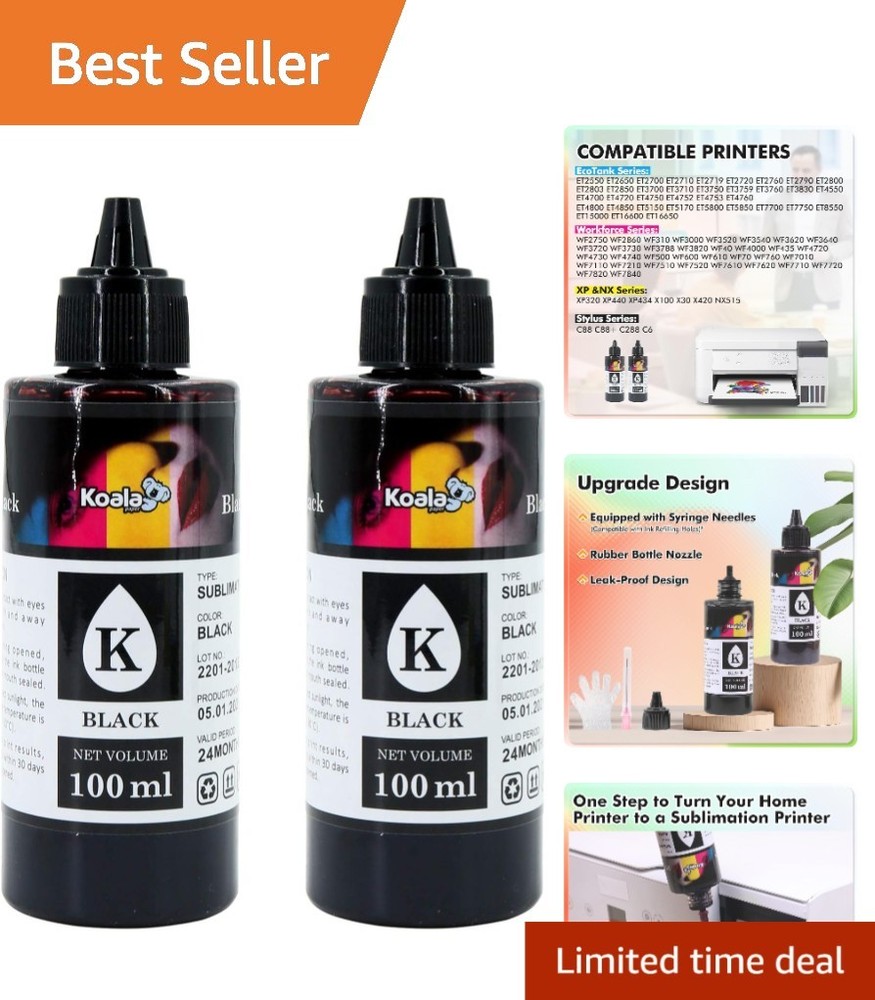 Refillable 200ML Black Ink for Koala Printers - Vivid Transfer Effects
