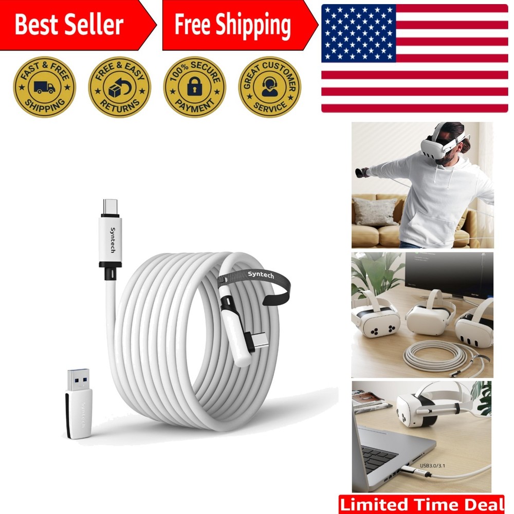 Durable 20FT VR Cable with 5Gbps Data Transfer for Seamless Gaming Experience