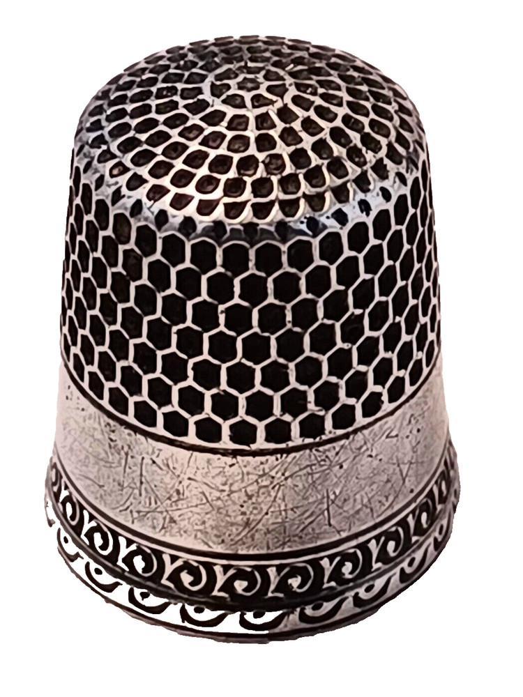 Sterling Decorated Thimble Size 5 Mono LBD