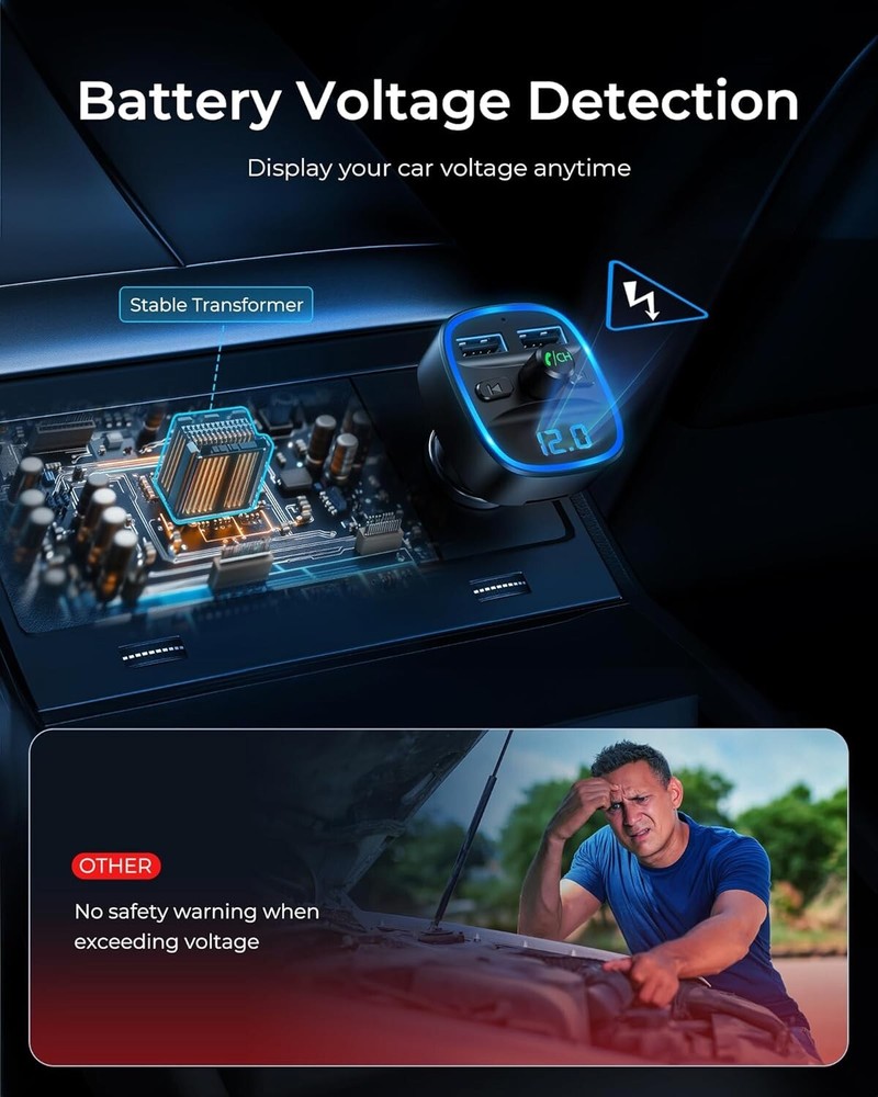 FM Transmitter Bluetooth Car Adapter 2 USB Fast Charging Hands-Free Calling