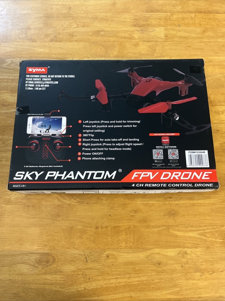 Sky Phantom FPV Drone 4 CH Remote Control Syma Extra LiPo Battery Pack New