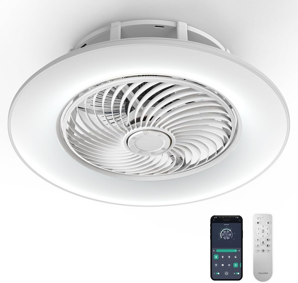 PrimeMall Bladeless Ceiling Fan with Light and Remote Control 22" Low Profile Ce