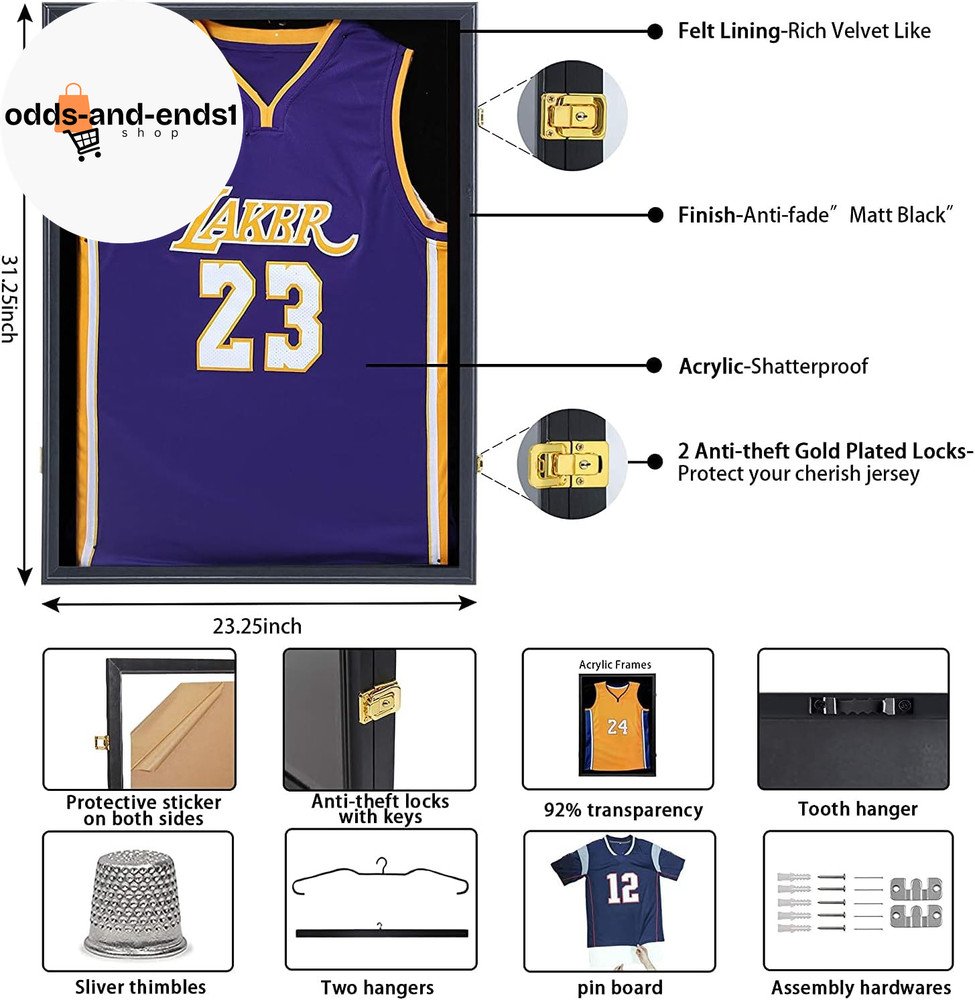 Jersey Frame Display Case, Large Lockable Shadow Box Sports Jersey Frame with UV