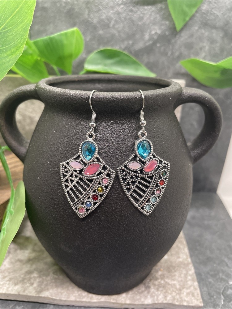 2” Silver-tone Boho Retro Earring Set Drop Dangle New Free Ship B6445