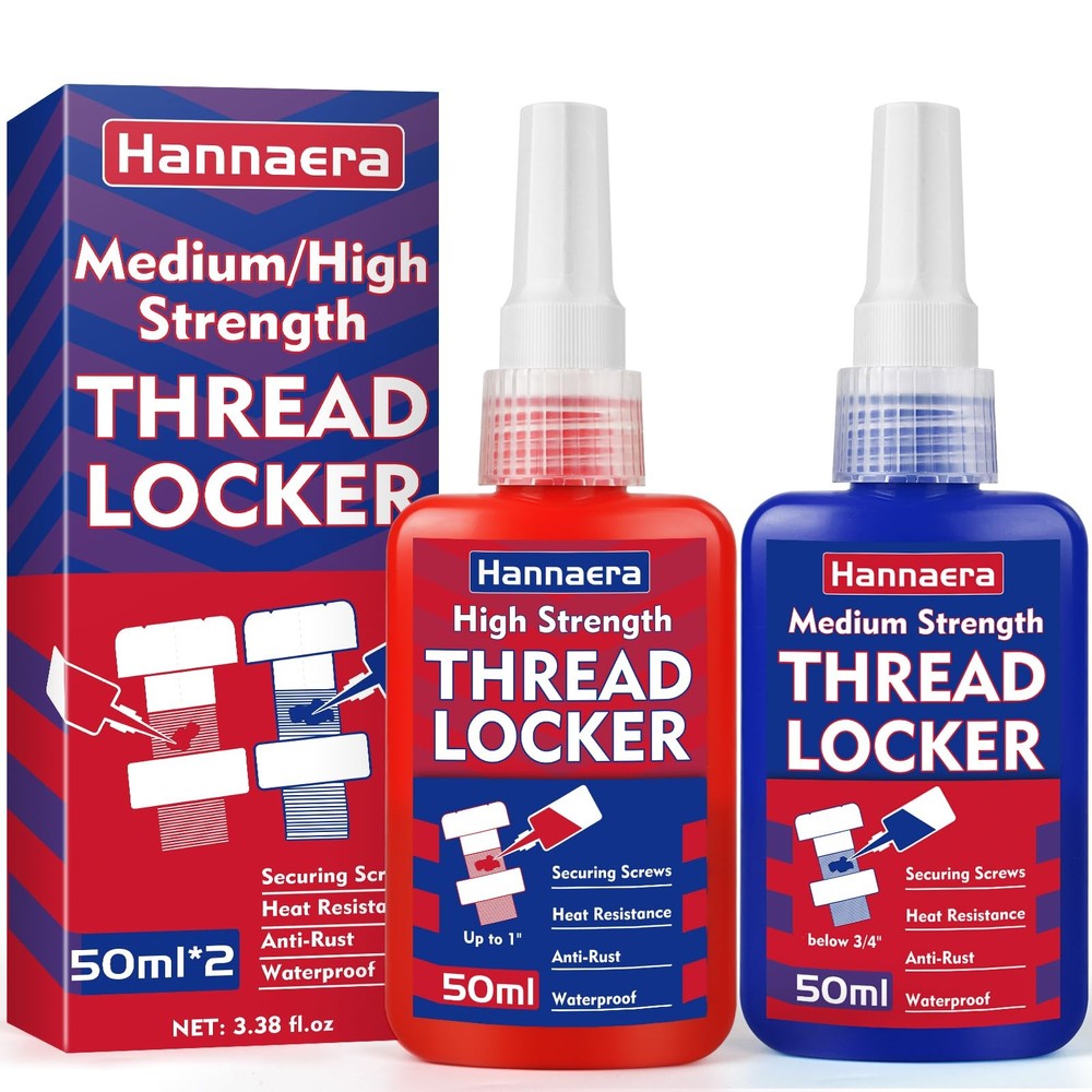 Thread Lock Blue and Red, Threadlocker Medium and High Strength, Thread Locke...