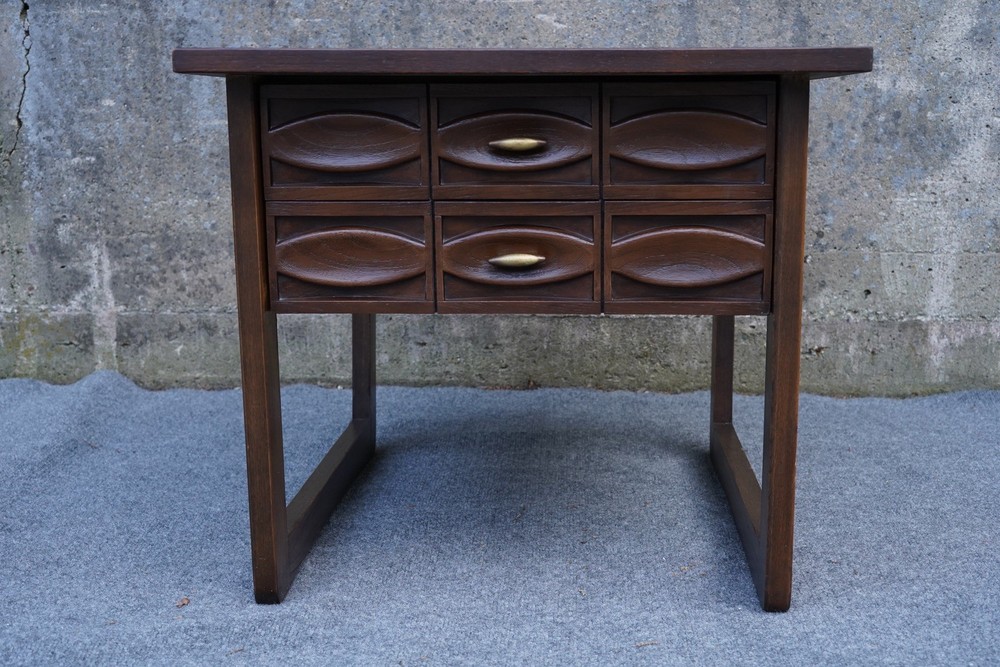 Mid Century Modern Walnut & Ash Nightstand End Table w/ Plastic Drawer Panel