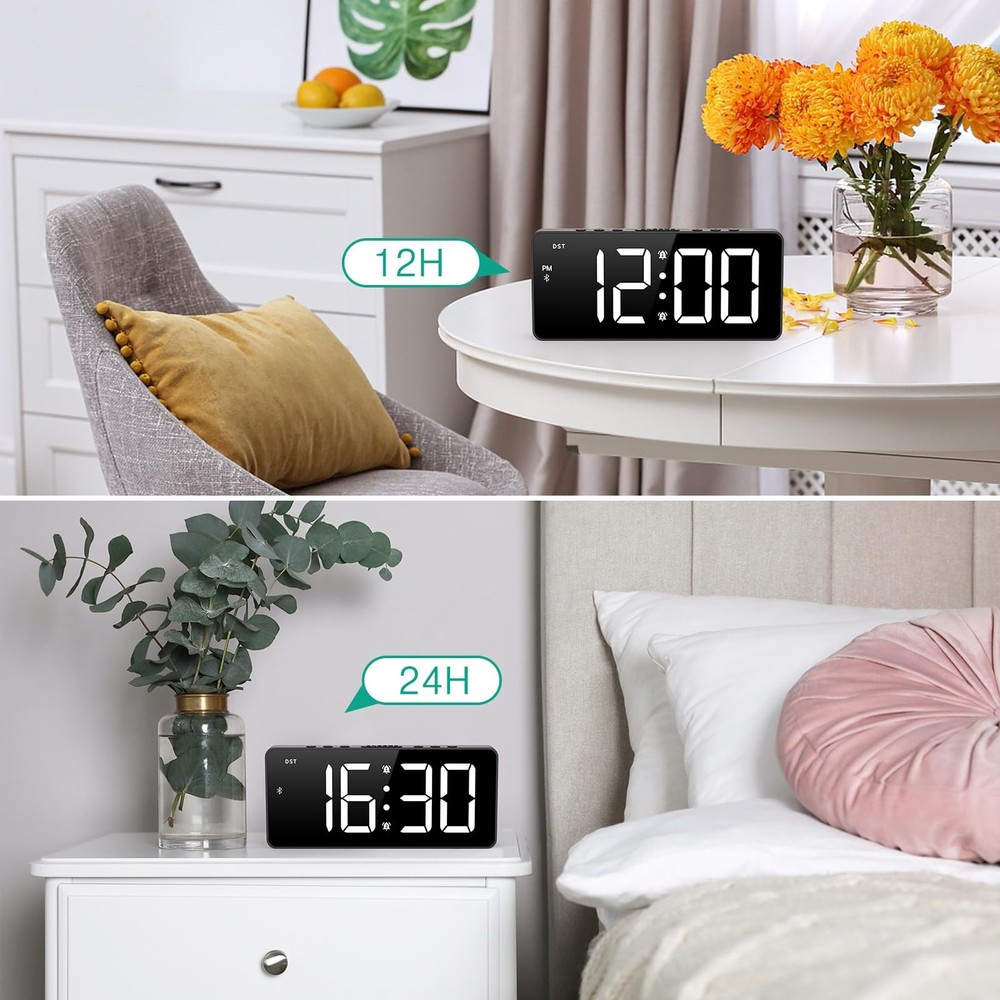 Digital Alarm Clock, LED Bedroom Clock with Bluetooth Sync Time, Auto Sync Ti...