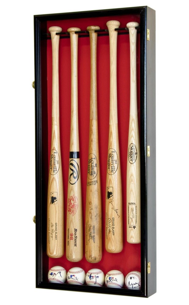 5 MLB Baseball Bat Display Case Cabinet Wall Rack Holder Box 98% UV Lockable