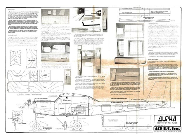 Alpha RC Sport Model 40" WS RC Model Airplane Plans Templates PDF on USB