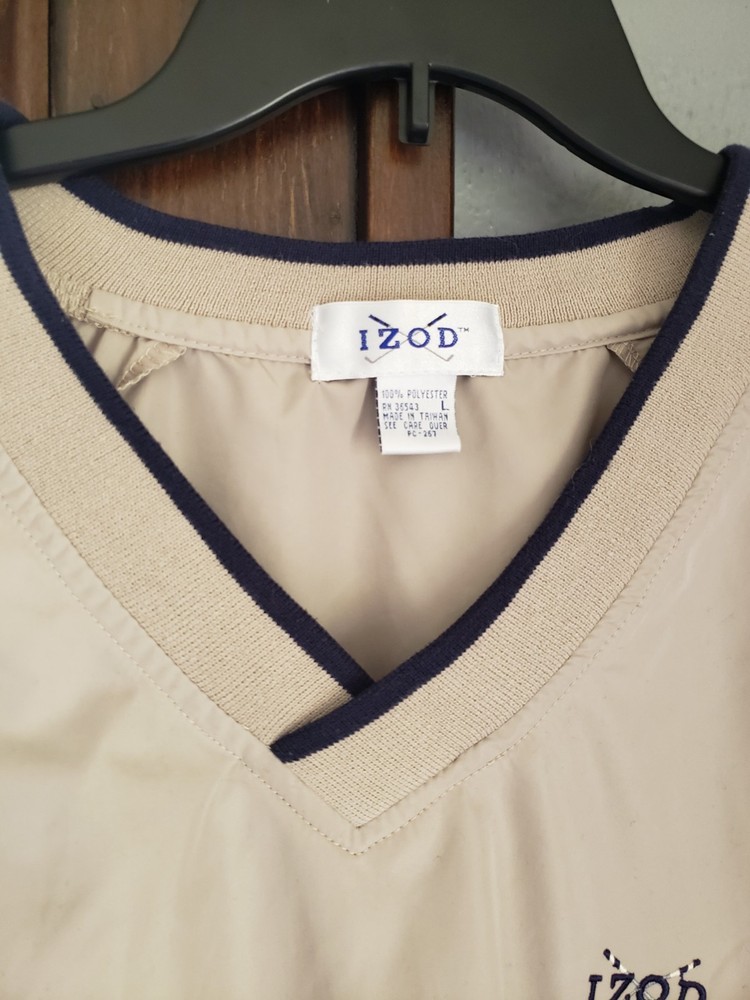 Izod Golf V Neck Windbreaker Pullover Top, Khaki/navy, Size Large