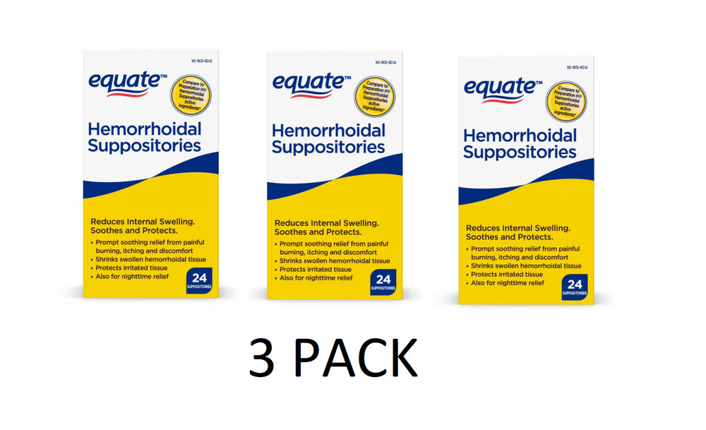 3 PACK Equate Hemorrhoidal Suppositories Compare to Preparation H 24ct
