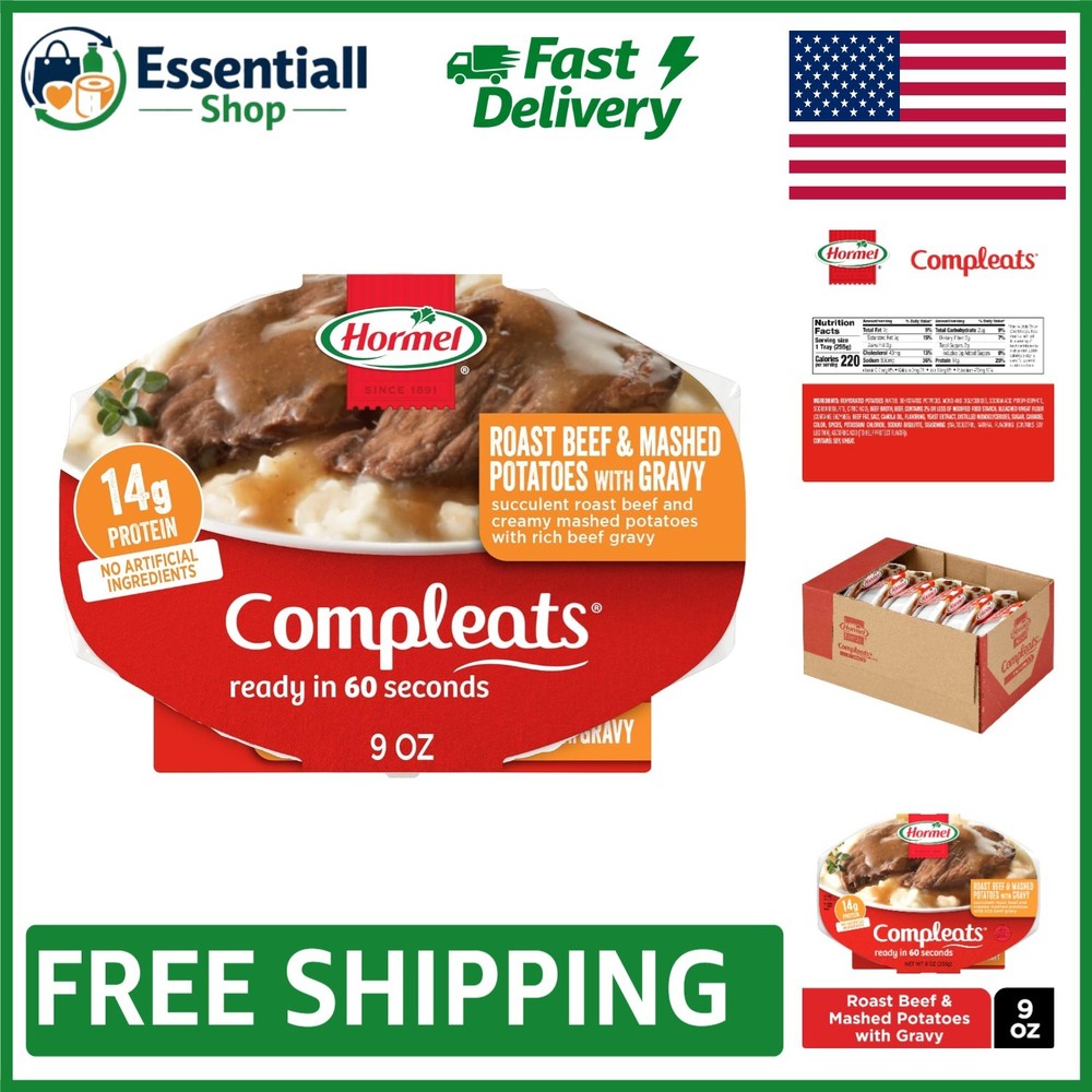 6-Pack 9oz Microwave Roast Beef & Creamy Mashed Potatoes – Ready in 60 Seconds!